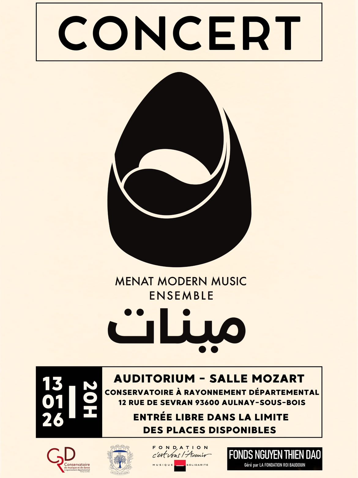 Concert au Conservatoire d’Aulnay-sous-Bois avec le Menat modern music ensemble